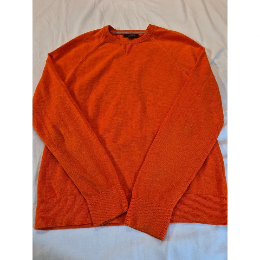 Banana Republic Mens Orange Cotton Slub Raglan Crewneck Sweater Medium Preppy